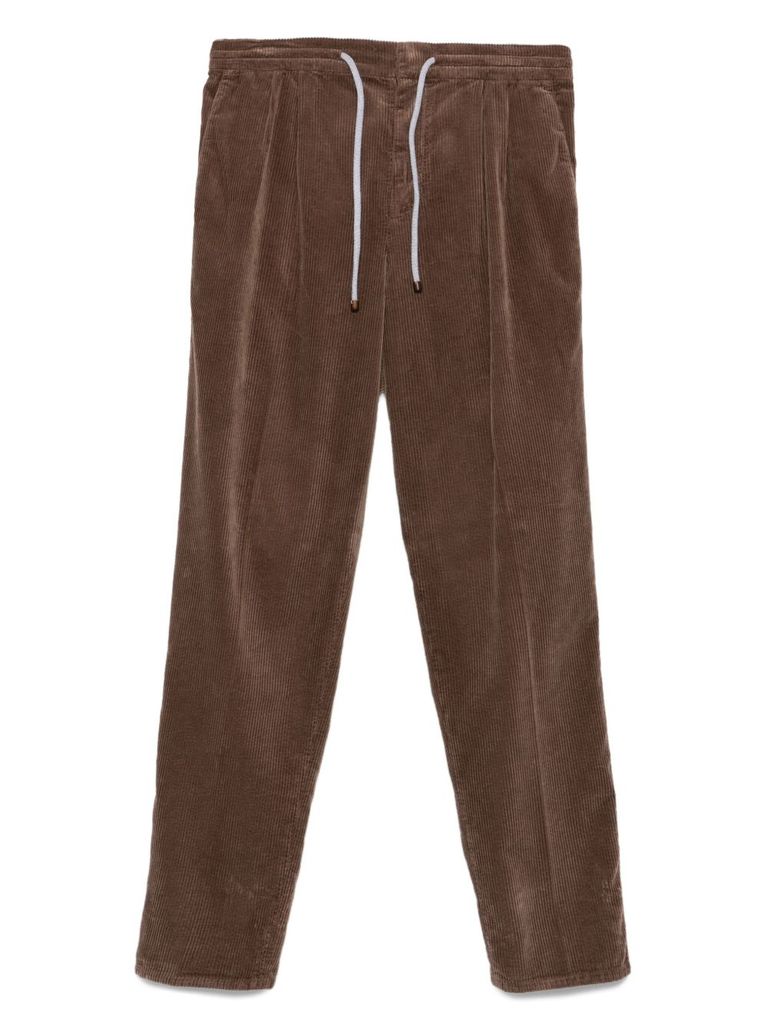 Brunello Cucinelli Brown Ribbed Drawstring Trousers Feature A Ribbed Texture In Brown