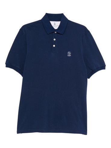 BRUNELLO CUCINELLI - Polo blu in cotone con ricamo