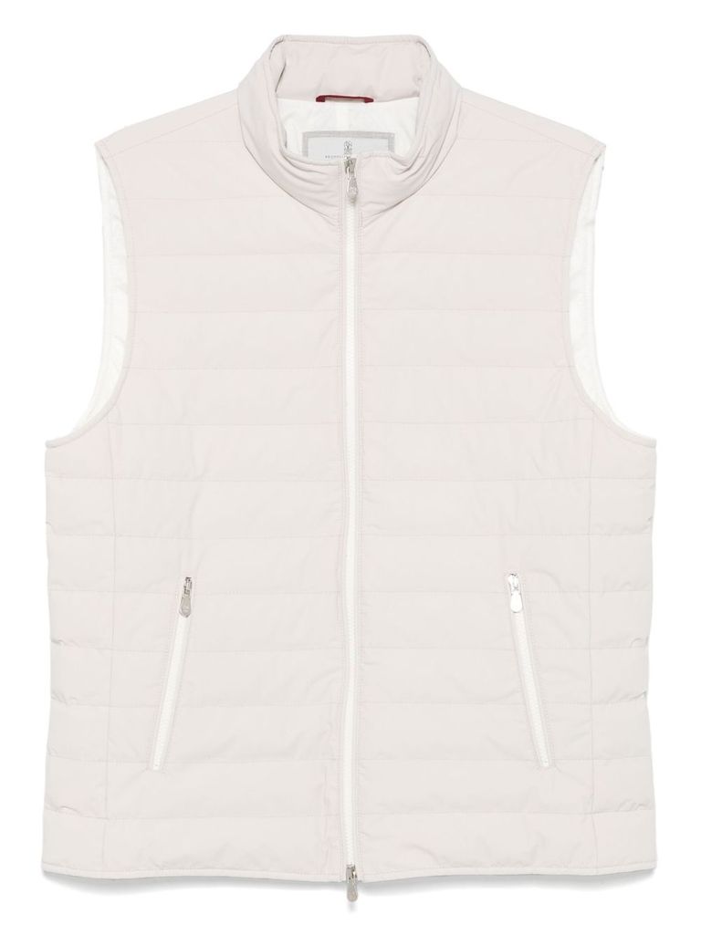 Brunello Cucinelli Quilted High-neck Gilet With Zip In White