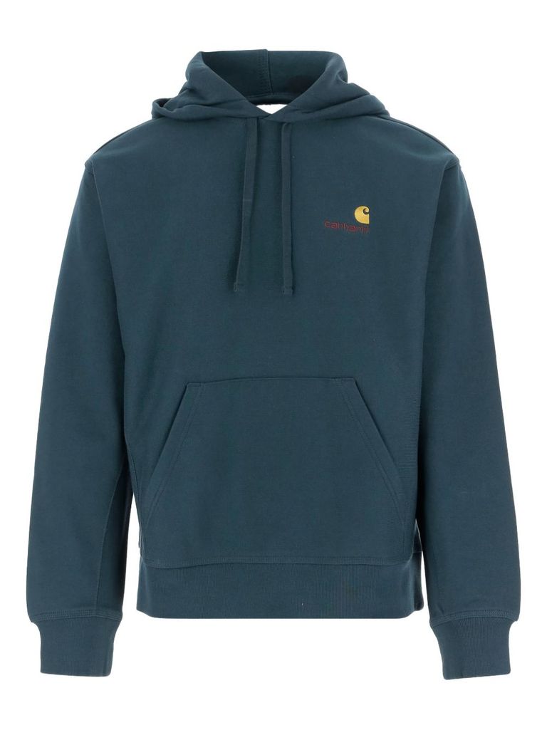 Carhartt Blue Cotton Hoodie With Front Embroidered Logo In Blue
