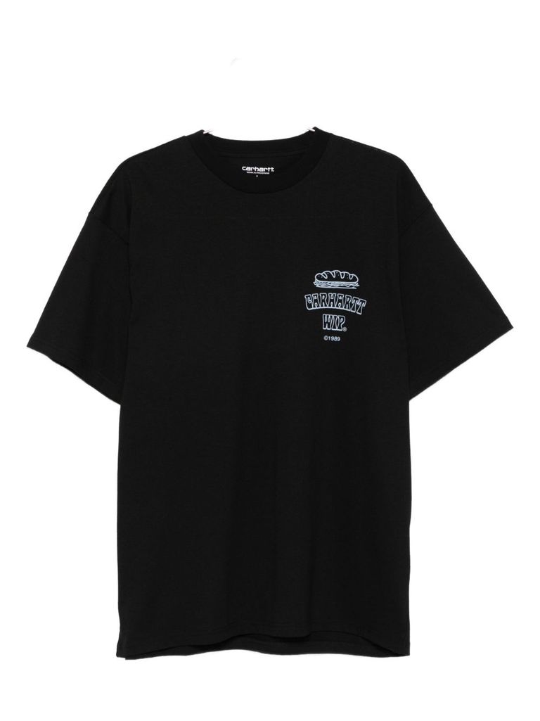 Carhartt Black Crewneck Printed T-shirt In Black