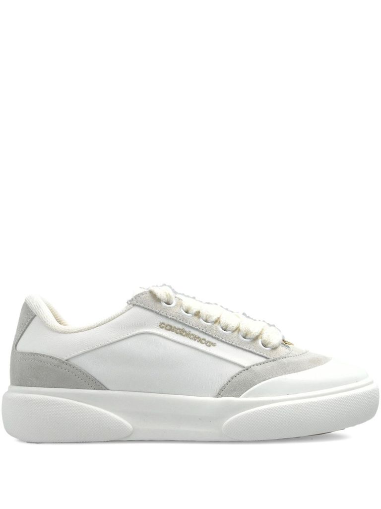 Casablanca White Leather Sneakers With Suede Insert On The Heel In White