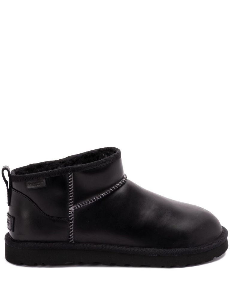 Ugg Classic Ultra Mini Leather Ankle Boots With Plush Lining In Black