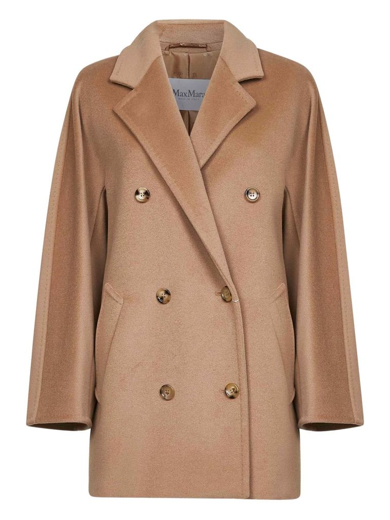 Max Mara Double-breasted Lapel-collar Coat In Sand