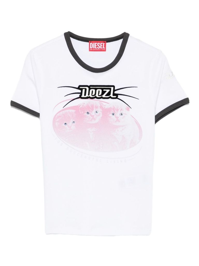 Diesel White Cotton T-shirt With Print And Contrasting Edges In White