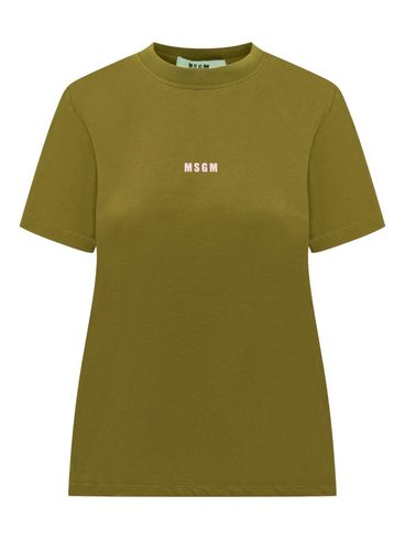 MSGM - T-Shirt girocollo in cotone verde oliva con logo