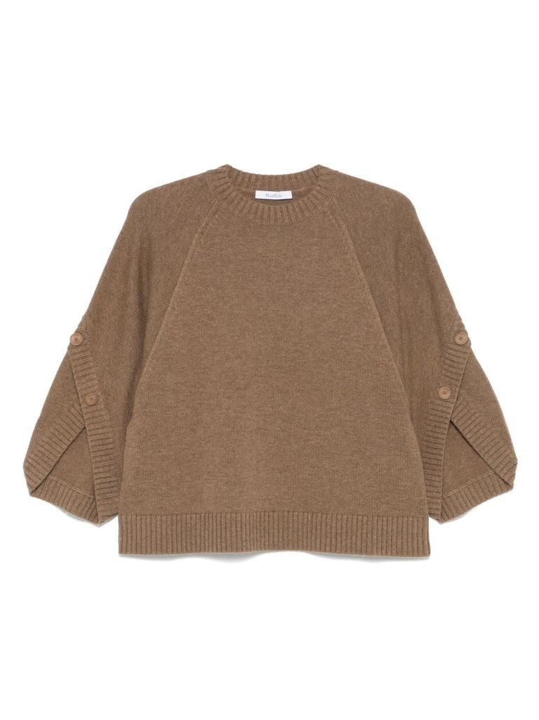 Max Mara Knitwear With Button Detail And Raglan Sleeves In Brown