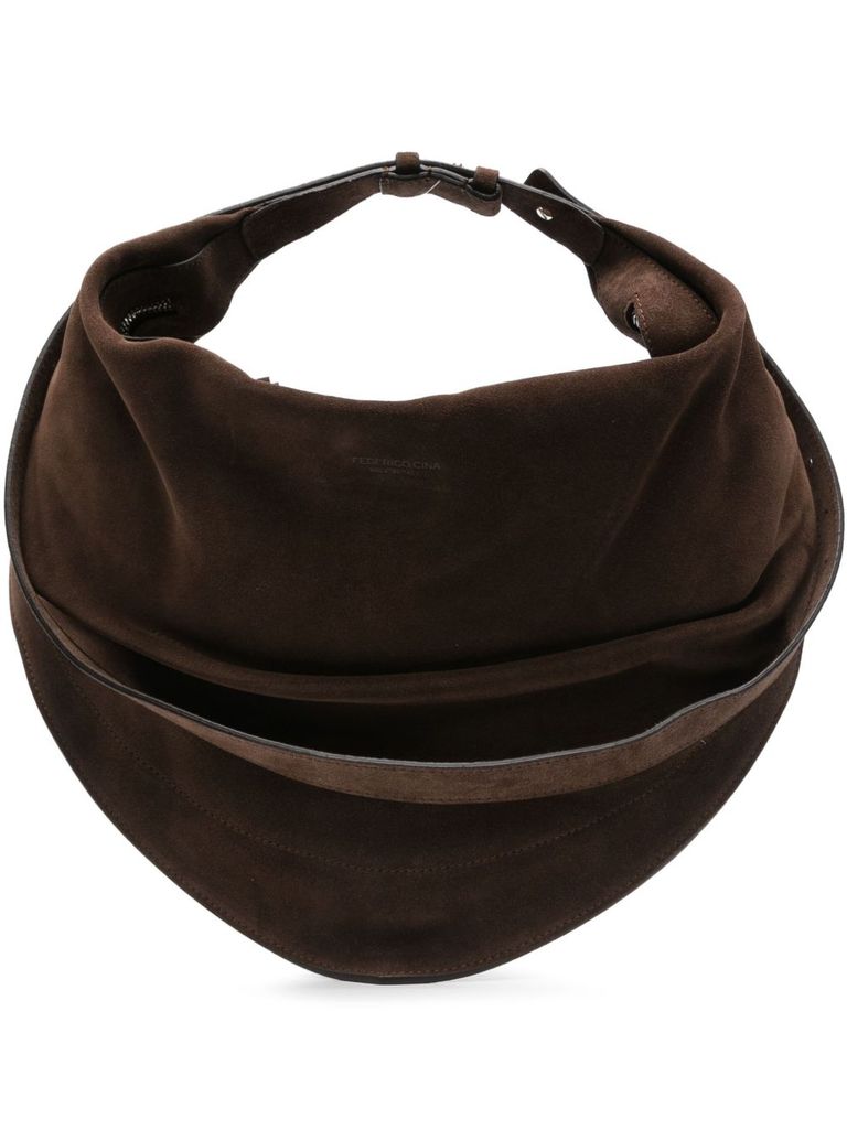 Federico Cina Brown Suede Calfskin 'tortellino' Bag In Brown
