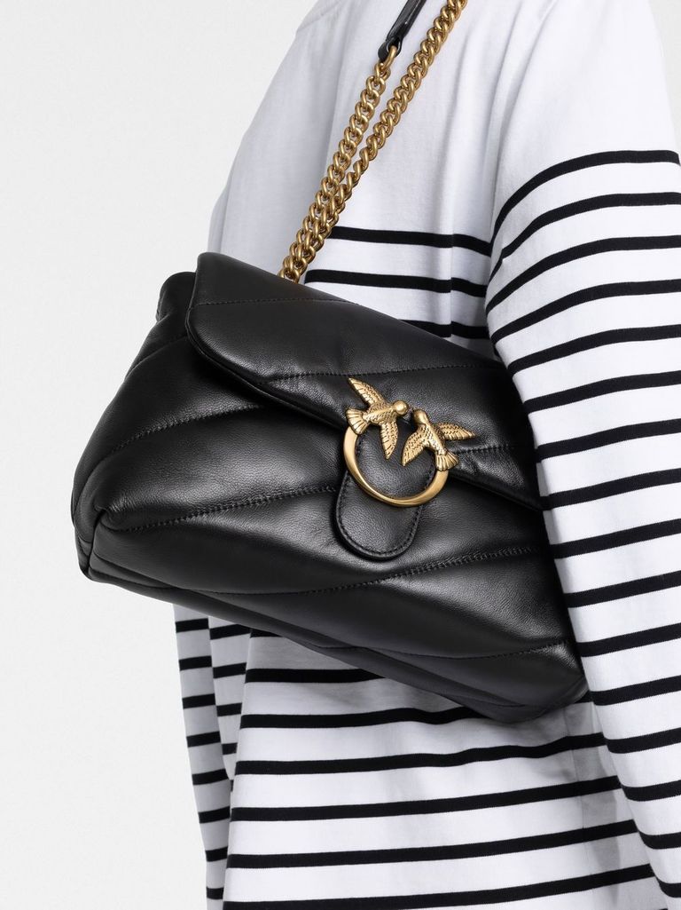 Pinko Love Mini Puff Leather Crossbody Bag In Black