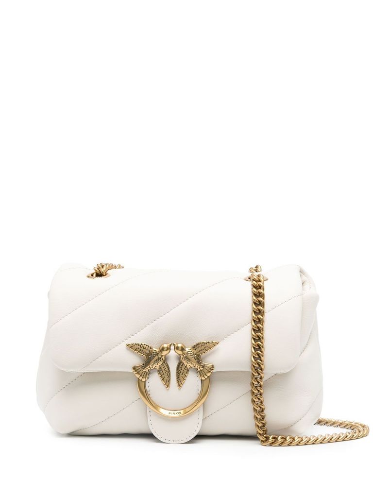 Pinko Golden Chain Strap White Shoulder Bag In White