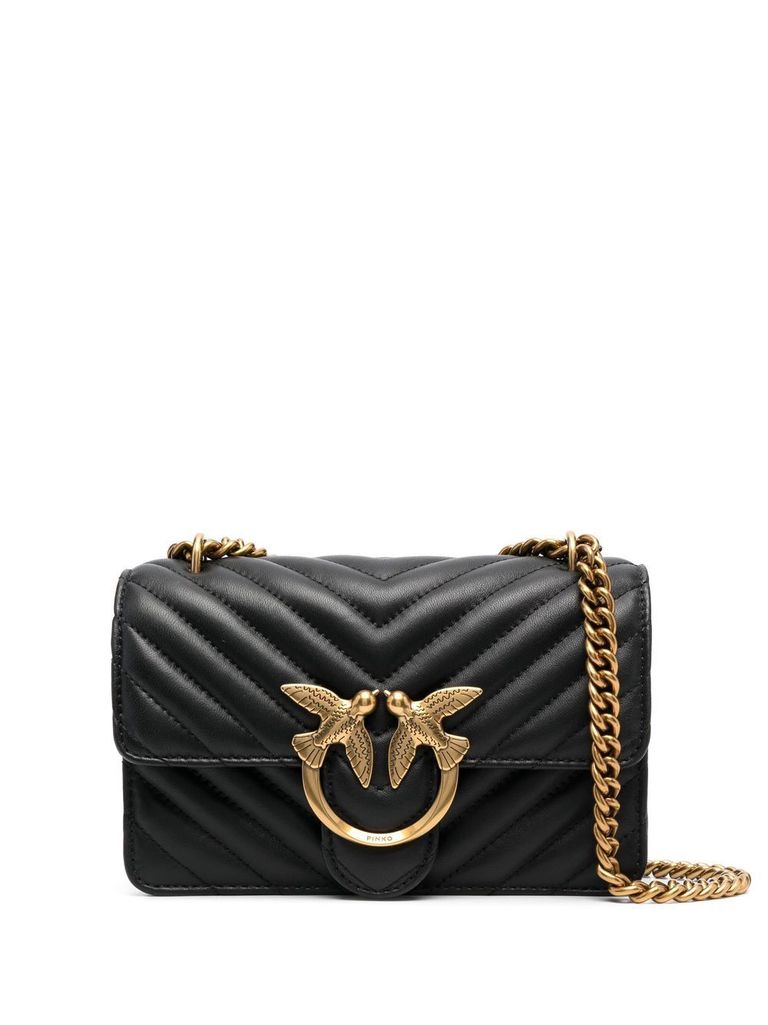 Pinko Chevron-pattern Quilted Black Bag With Gold-tone Emblem In Black