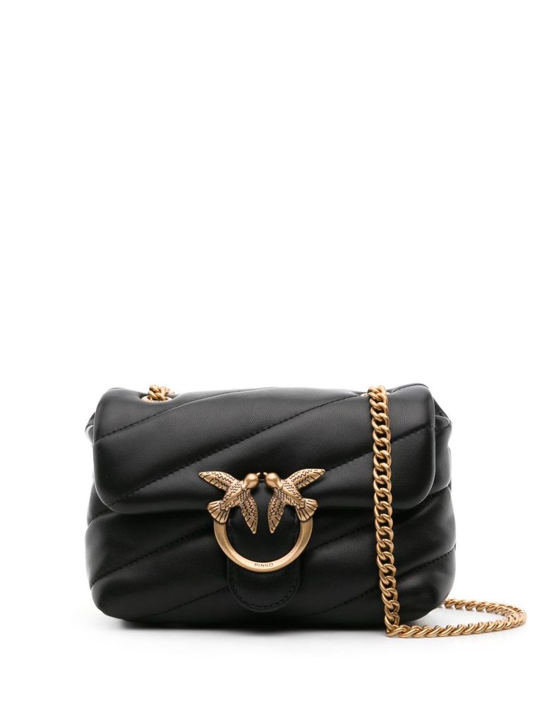 Pinko Foldover Quilted Shoulder Bag With Chain Strap In Black