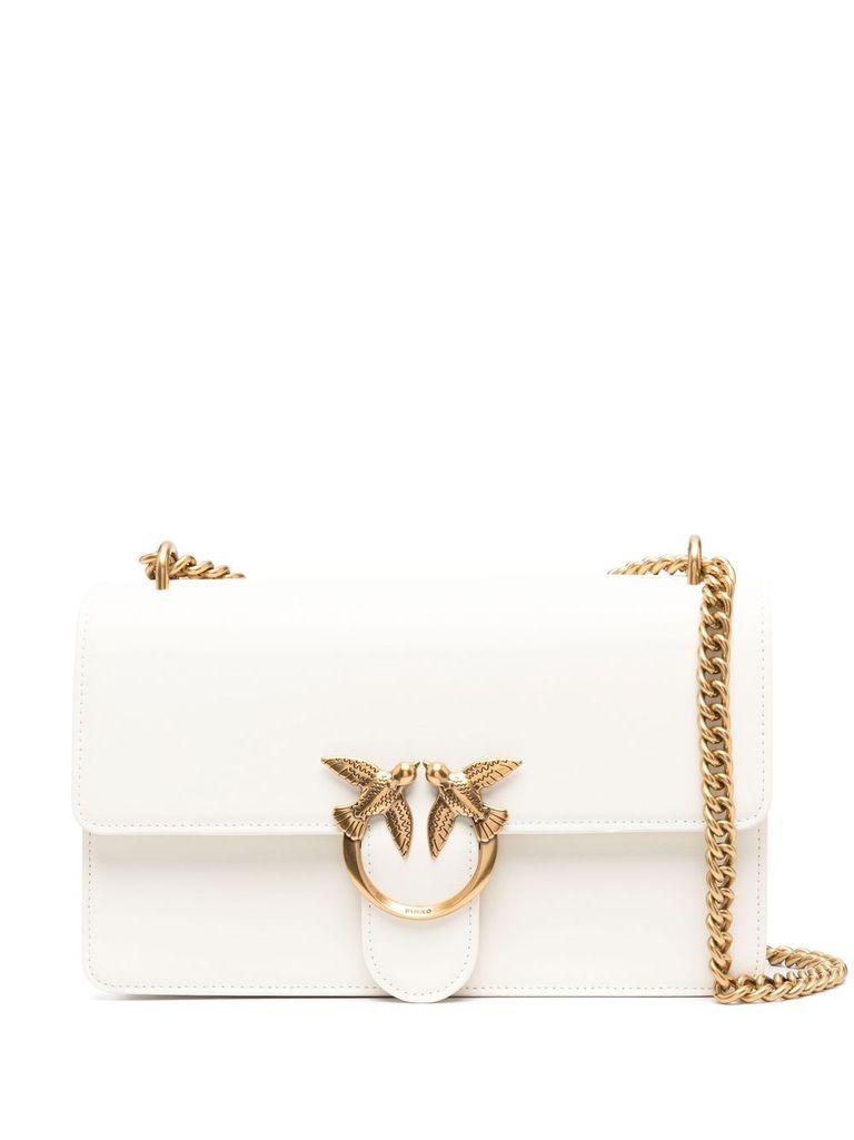Pinko Rectangular Calfskin Shoulder Bag With Gold Accents In White