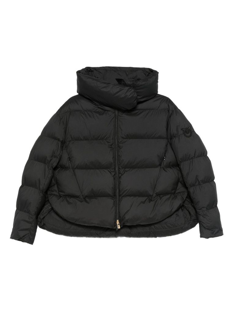 Pinko Quilted Black Coat With High Neck And Logo Patch In Black