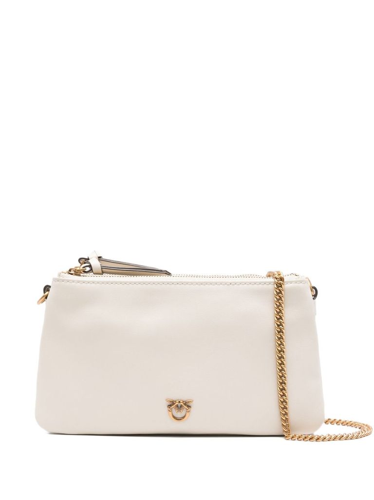 Pinko White Calfskin Shoulder Bag With Gold Accents In White