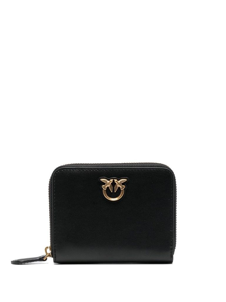 Pinko Black Zip-around Wallet With Love Birds Detail In Black