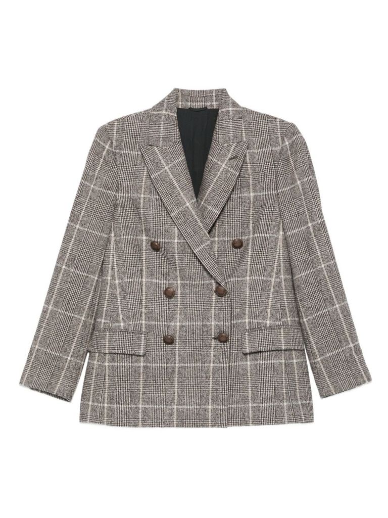 Brunello Cucinelli Prince Of Wales Blazer In Brown
