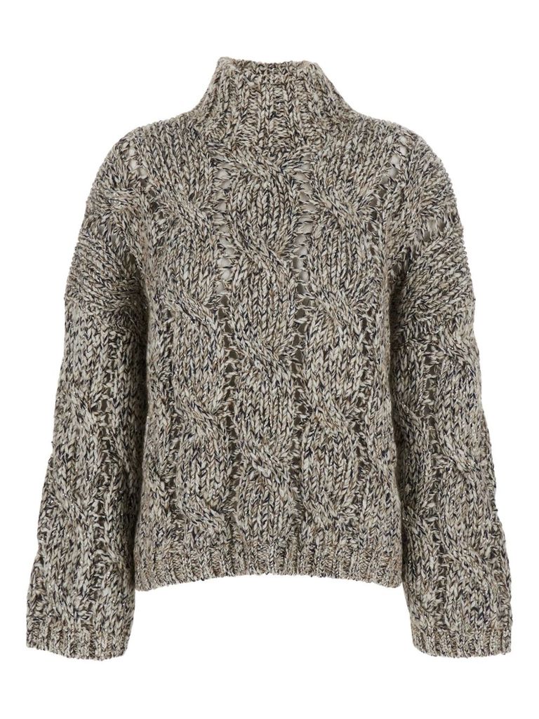 Brunello Cucinelli Women Wool And Cashmere Sweater With Sequins In Brown