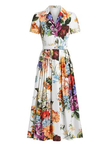 DOLCE & GABBANA - Abito midi in popeline stampa bouquet fiori