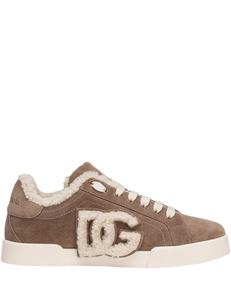 Dolce & Gabbana Suede Sneakers With Shearling Lining Shoes In Burgundy