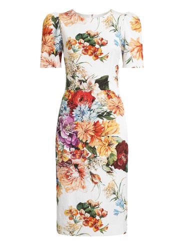 DOLCE & GABBANA - Abito midi in cretonne stampa bouquet