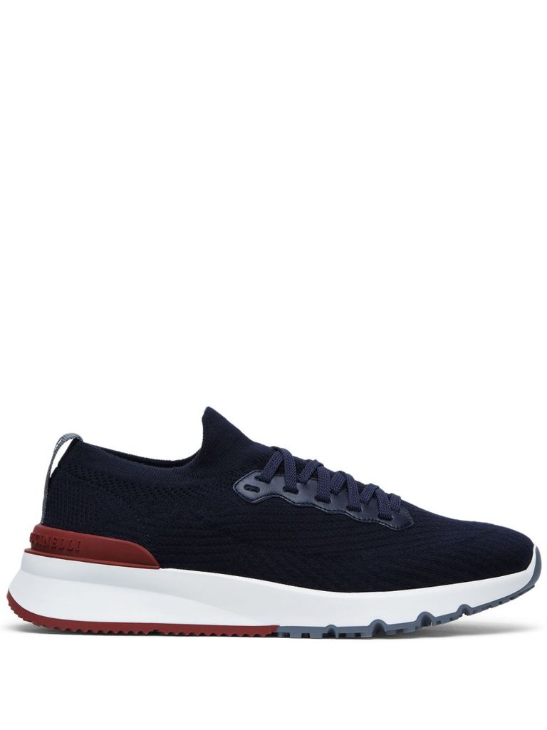 Brunello Cucinelli Gros Grain Logo Blue Sneakers In Blue