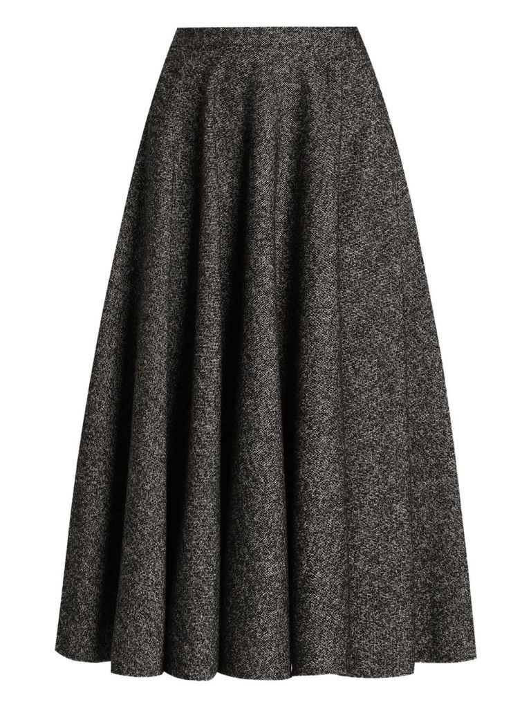 Dolce & Gabbana Midi Circle Skirt In A Dotted Wool Blend In Gray