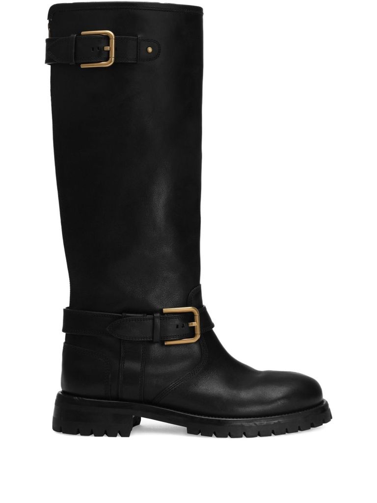 Dolce & Gabbana Buckle Lug Mid-calf Round Toe Boots In Black