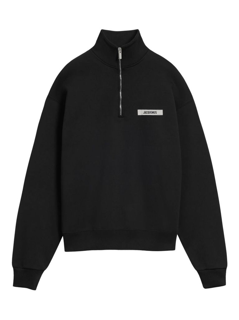 Jacquemus Grog Grain Zip-neck Sweatshirt In Black