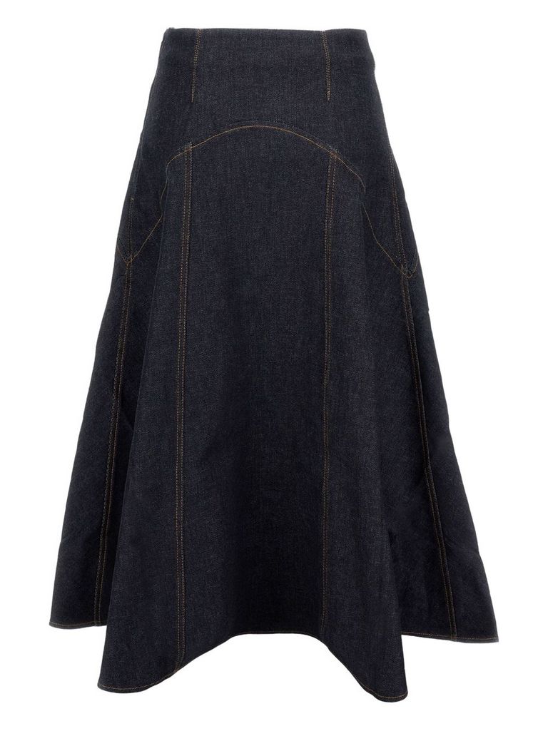 Jacquemus The Triangle De Nimes Flared Denim Skirt In Blue