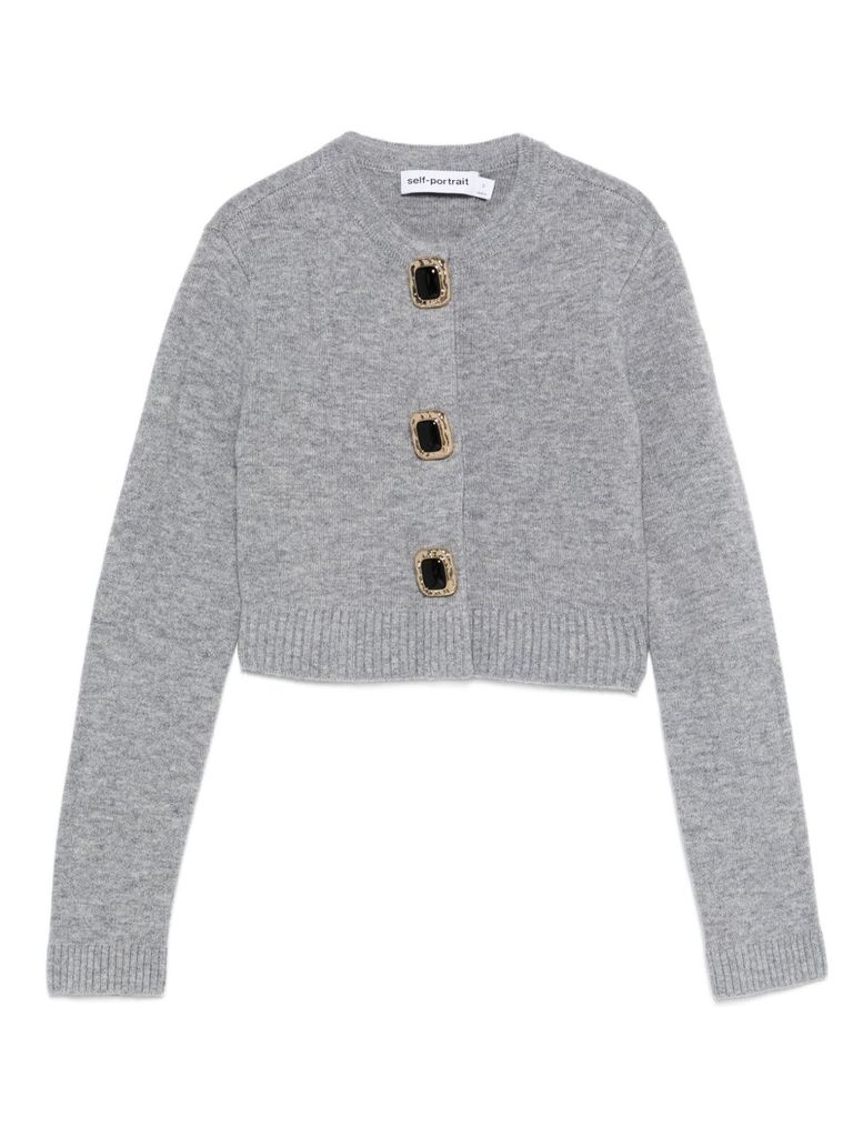 Self-portrait Cropped Gray Sweater With Decorative Buttons In Gray
