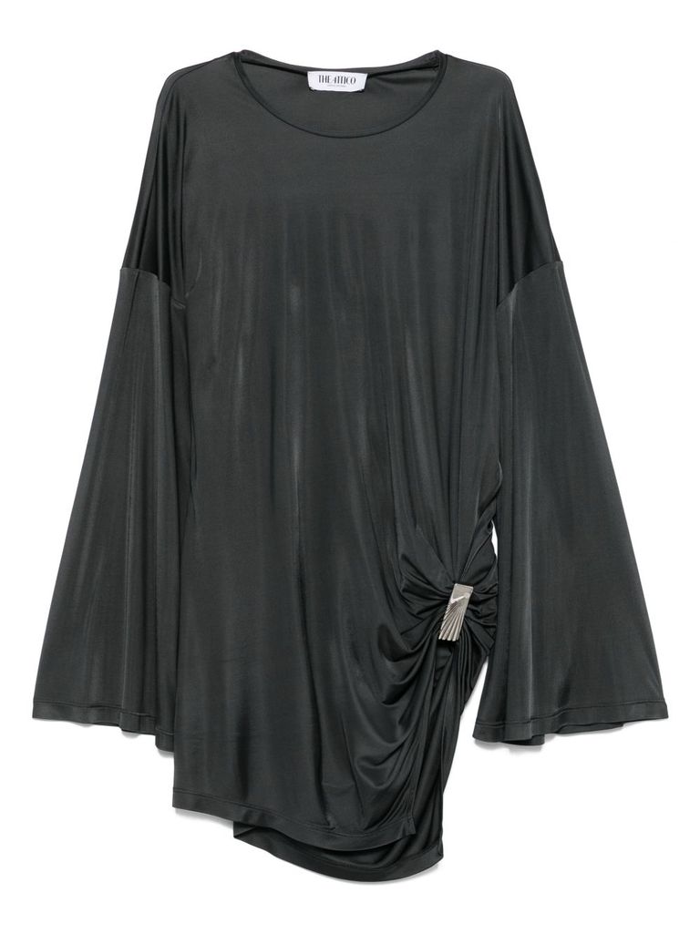Attico Asymmetrical Dress With Draped Bell Sleeves In Gray