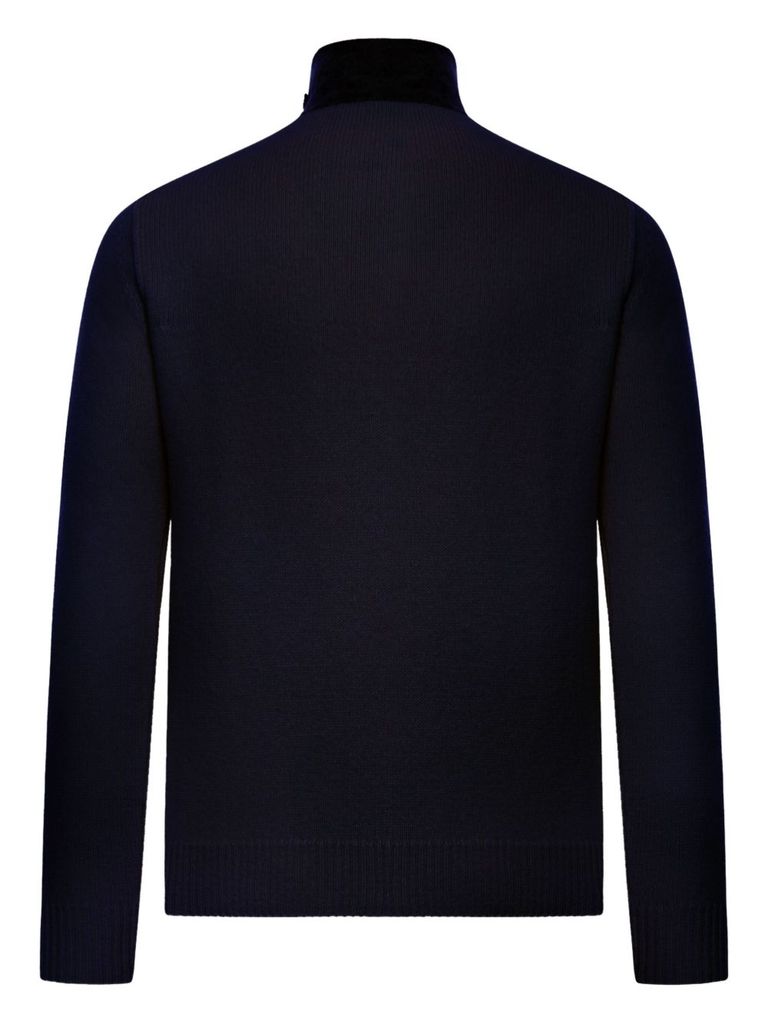 Stone Island High-neck Cardigan With Logo Patch In Blue