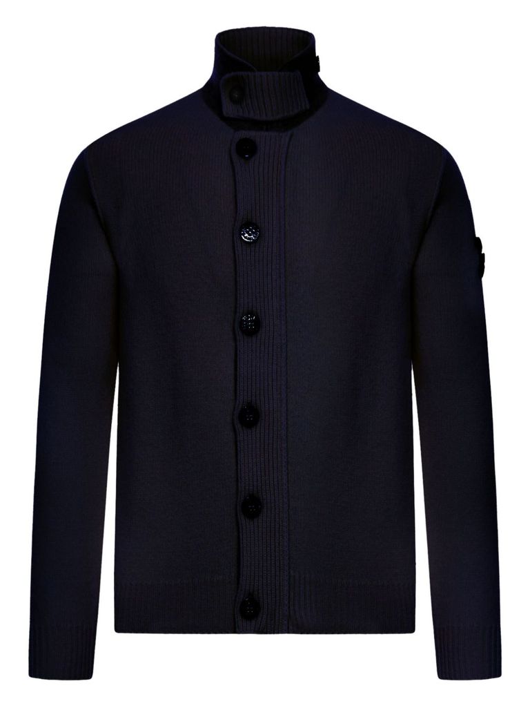 Stone Island High-neck Cardigan With Logo Patch In Blue