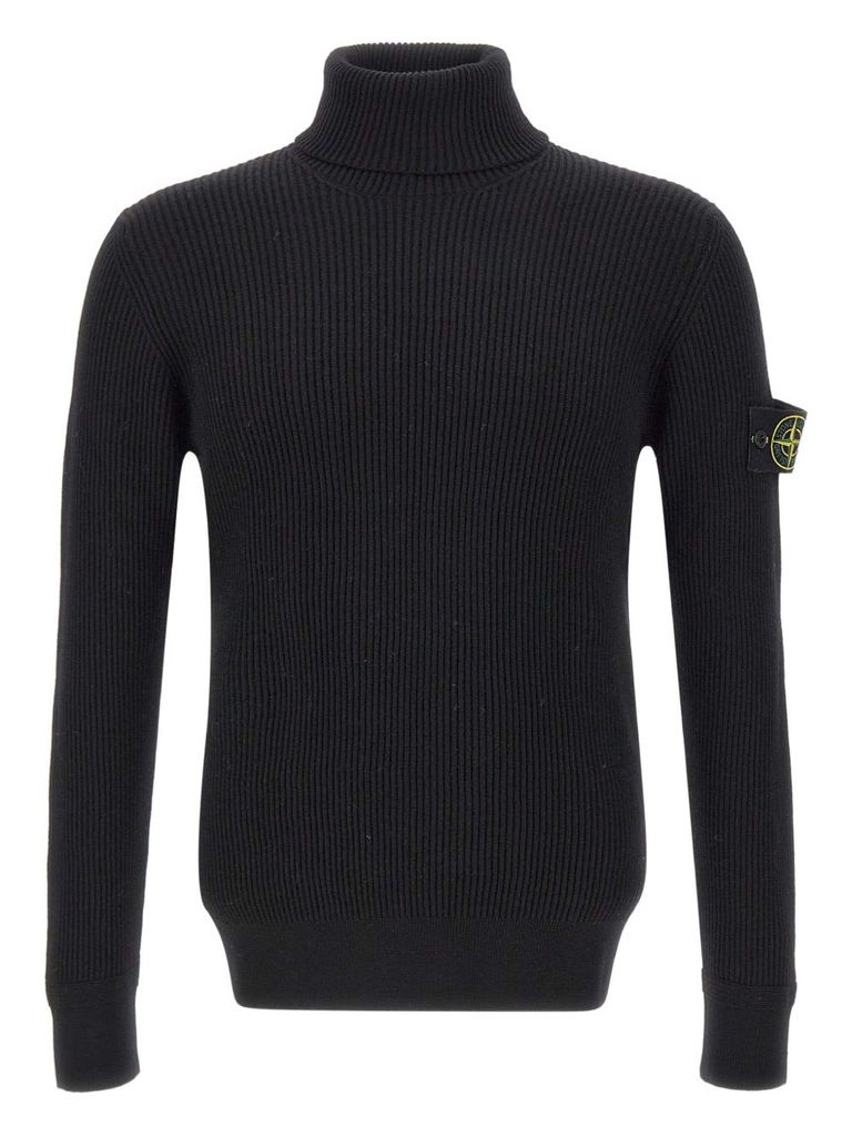 Stone Island Turtleneck Sweater With Logo Patch In Black