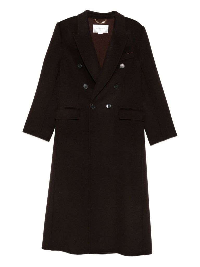 Victoria Beckham Double-breasted Long Coat In Brown