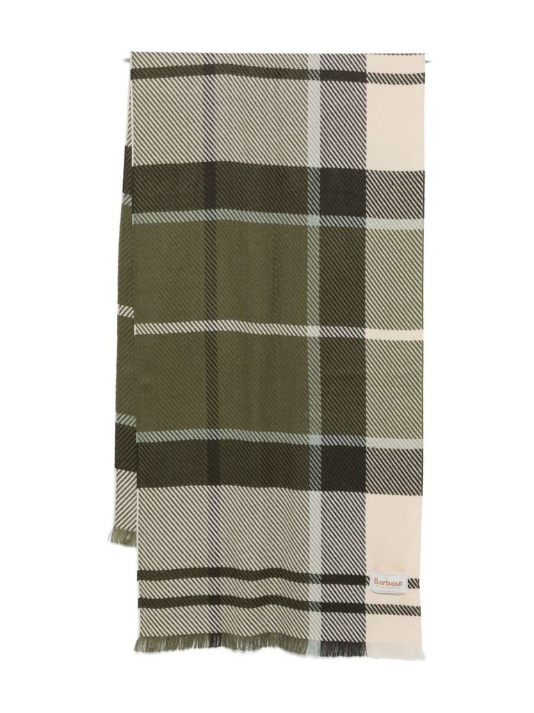 Barbour Green And Cream Check Scarf In Green