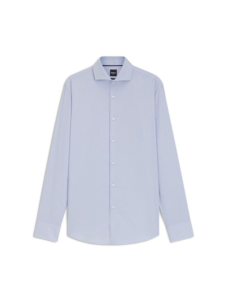 Hugo Boss Light Blue Cotton Shirt With Traditional Collar In Gray