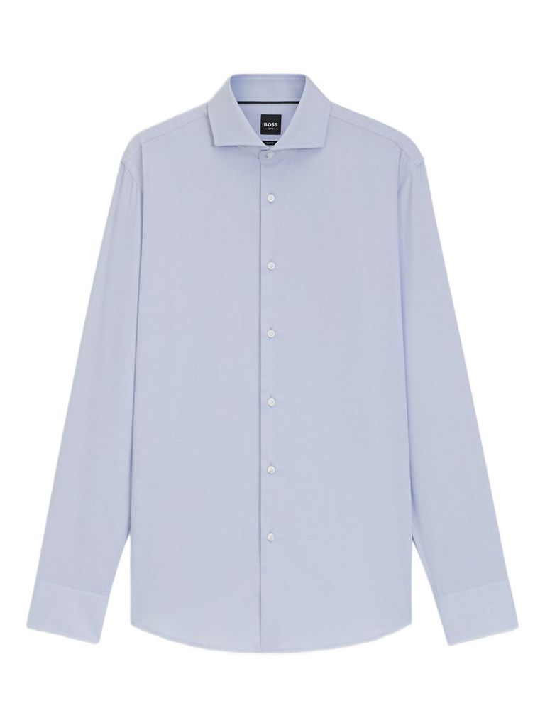 Hugo Boss Light Blue Cotton Shirt With Traditional Collar In Gray