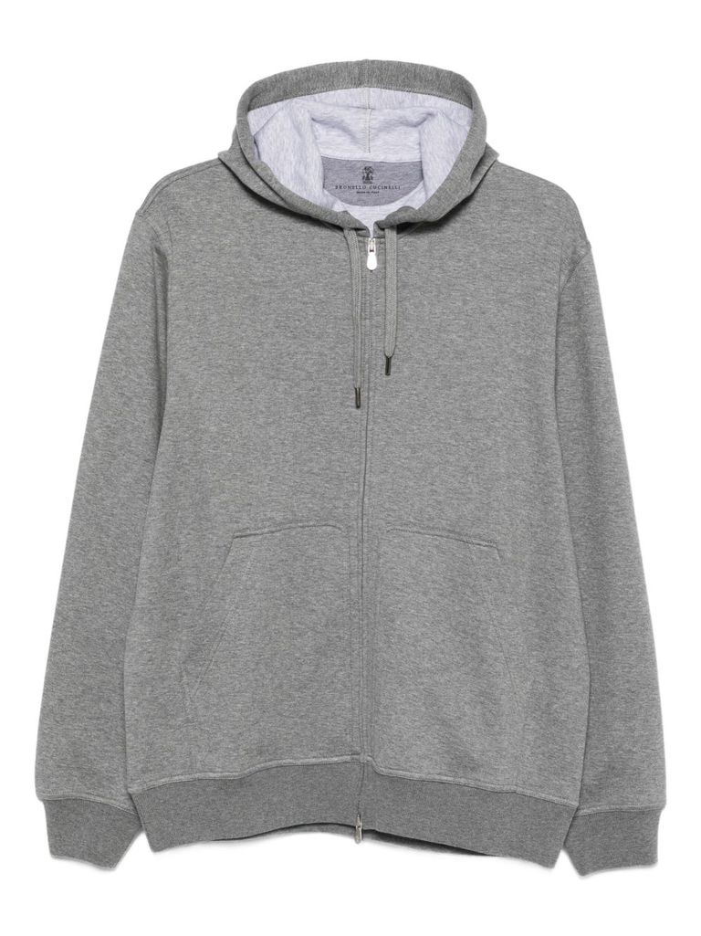 Brunello Cucinelli Men Cotton Blend Zipped Hoodie In Gray