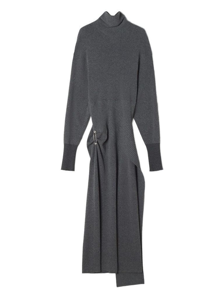 Lanvin Knee Length Dress With Turtleneck And Side Slit In Gray
