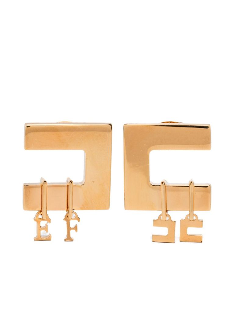 Elisabetta Franchi Square Initial Charms Geometric Earrings In Brown