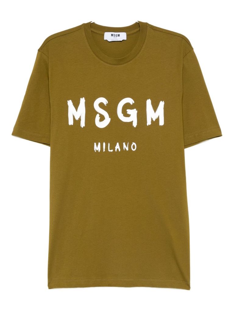 Msgm Cotton T-shirt With Front Printed Logo In Yellow