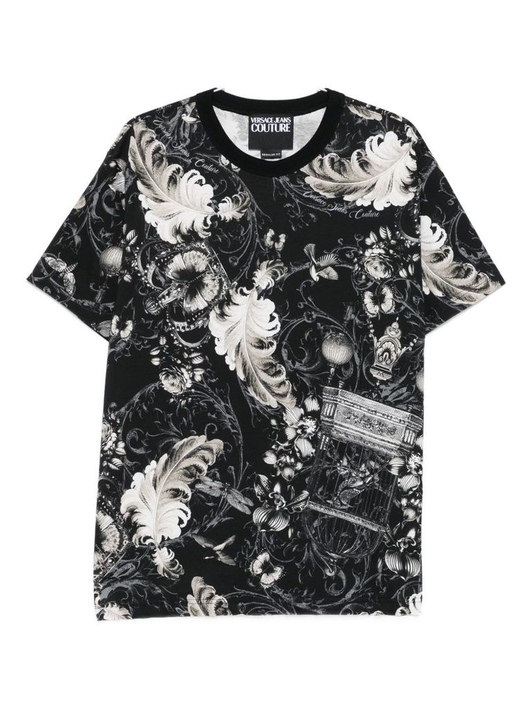 Versace Jeans Couture T-shirt With Baroque Print In Black