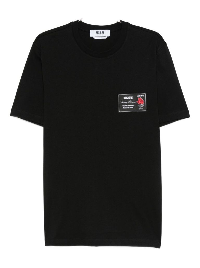 Msgm Cotton T-shirt With Front Printed Logo In Black