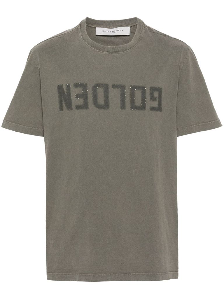 Golden Goose Golden Regular Distressed Cotton T-shirt In Green