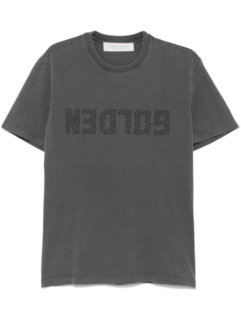 Golden Goose T-shirt In White Cotton With Iconic Logo Star In Gray