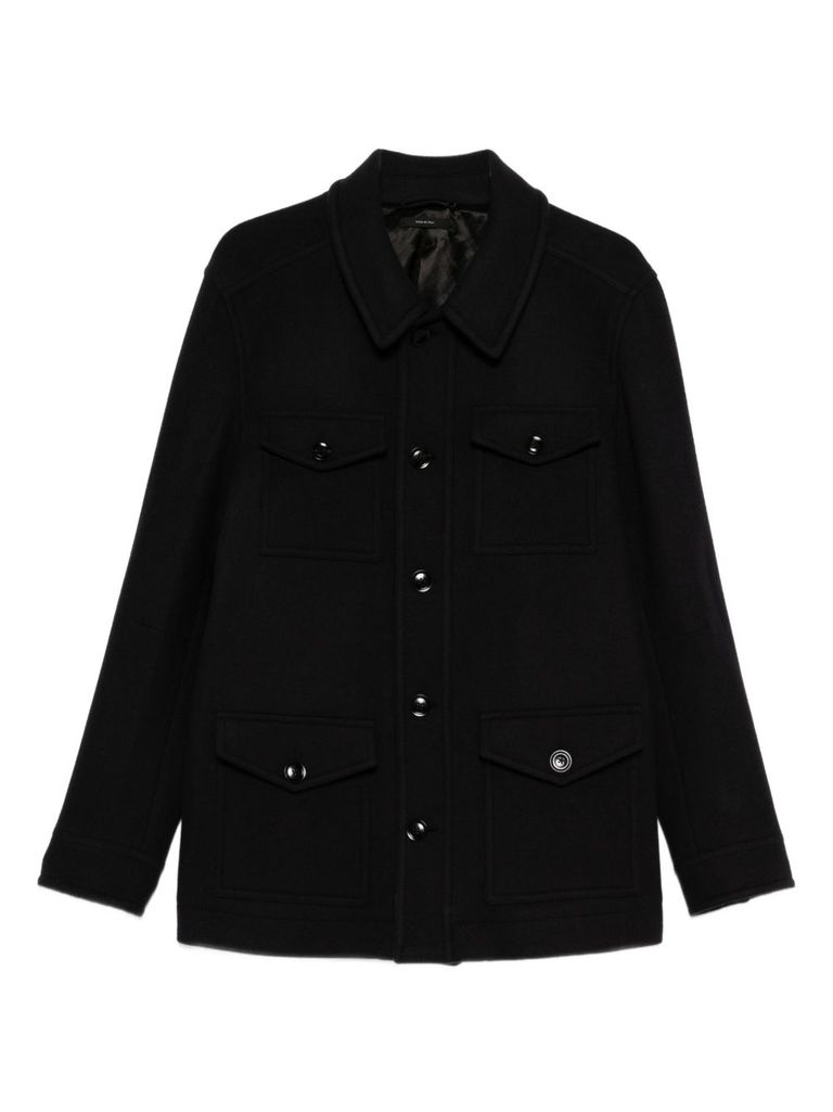 Tom Ford Four Pocket Collared Twill Jacket In Blue