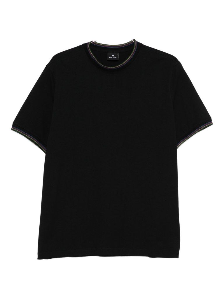 Ps By Paul Smith T-shirt With Striped Crew Neck In Black