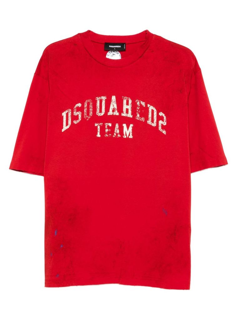 Dsquared2 Distressed Logo-print T-shirt In Red